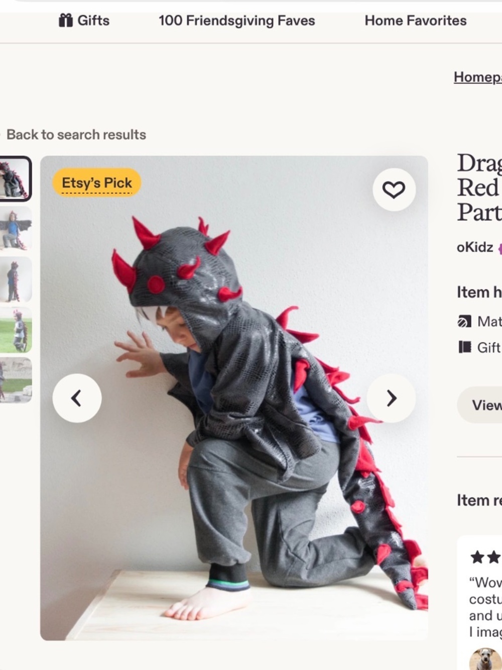 Dragon costume for 7+ year old, purchased on Etsy